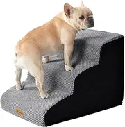 Dog Stairs Ramp for Small Dog, 3 Steps High Density Foam Pet Stairs Ramps, Pet Stairs for Cats, Non-Slip Balanced Pet Steps Indoor, Grey