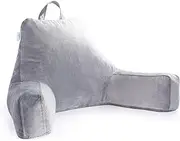 LINENSPA Reading Pillow with Shredded Memory Foam- Back Pillow for Sitting in Bed, Reading, Gaming, Watching TV – Bed Chair Pillow with Arms X-Large, Dorm Room Essentials, Stone