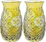 Pineapple Glasses 2Pcs Clear Pineapple Cups 16.2 Oz Cocktail Glasses Retro Embossed Drinking Glasses for Wine Martini Whiskey Juice Pool Party Picnics, Pineapple Glasses for Cocktails