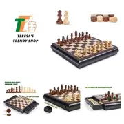 Wooden Chess Checkers Game Set 15.5" Large Size Board w/Storage Drawers, Weig...