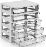 5 Drawer Desktop Storage Bin Unit, Small Plastic Organizer, White Frame with ...