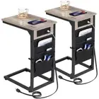 C Shaped End Table with Charging Station, TV Tray Set of 2, Couch Tables with...