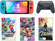 Nintendo Switch OLED Essentials Bundle: Switch Console OLED (Neon) + Switch P...