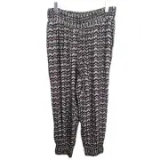 Anthropologie Black Motif Pattern Harem Balloon Pants Smocked Waist Cuff XL NWT