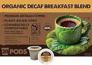 Ekocups Decaf Organic Breakfast Blend Coffee Pods - Swiss Water Process, Light Roast, Compostable, Plant-Based & Freshness-Sealed - Keurig Compatible, 20ct