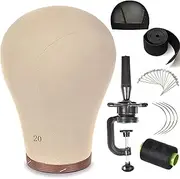 ZGCY 20 Inch Wig Head Cork Canvas Block Head Mannequin Head With Stand for Making Wigs (20inch)