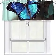 LHBWCVN Blue Butterfly Valances for Windows, Rod Pocket Window Treatment Drapes Farmhouse Kitchen Curtains Short Blackout Window Curtains for Living Room Bedroom Decor 54x18 Inch
