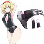 Female BDSM Harness/Briefs with Strap-On Penis Bondage Chastity Belt Anal Dildo Lesbian Masturbation Pants Underwear Dildos Erotic Sex Toys for Women (Double dildo, Vibration)