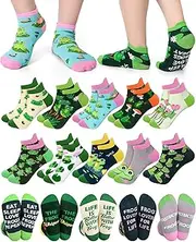 [Velmitten] 10 Pairs Funny Frog Socks for Women Cartoon Animal Crazy Novelty Ankle Socks Frog Lovers Gifts for for Summer Mother's Day Party Gifts, Multicolor, One Size