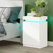 [Ufurniture] Bedside Tables LED RGB 3 Drawers High Gloss Front Nightstand with Lift Up Storage Cabinet Wooden Side Table Living Room Bedroom Organization Furniture Black