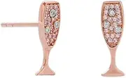 [JewelryWeb] 14k Rose Gld Plated 925 Sterling Silver CZ Champagne Glass Stud Earrings Charming 0.8mm-Rose Pink Pave-Stud Earring for Women