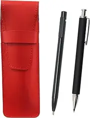 2 Pack Slim Cowhide Leather Pencil Case Red Ultra Fine Retractable Eraser Black and Extruded Rubber Shaft Brass Knock Mechanical Pencil Set Black ASRER15B-HS301S-2