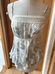 warehouse feather print cami pale greys on ivory lace trim layered uk 10 12 bnwt