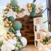 Sage Green Baby Shower Arch + 4pcs Stereoscopic White Baby Blocks for Boys Gi...