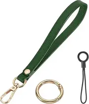 [uxcell] Wristlet Strap PU Leather Keychain Wristlet Lanyard Hand Strap Replacement with Gold Ring Lanyard, 7 Inch Fit for Wallet Purse Clutch Key (Green)
