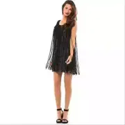 Parker NWT Black BRYANT Silk Sequin & Fringe Mini Cocktail Dress, Size Small