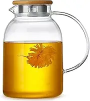 Large Glass Teapot with Infuser, Stovetop Safe, Thickened Heat Resistant Borosilicate Glass, 68 fl oz Glass Tea Kettle with Bamboo Lid