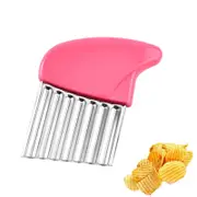 Catzon Crinkle Vegetable Cutter Stainless Steel for Potato Carrot Chip-Pink
