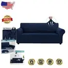 Navy Blue Stretch Sofa Slipcover for 3 Cushions - Pet Protector Jacquard Fabric