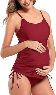 [SHEKINI] Women Maternity Two Pieces Swimwear Plus Size Pregnant Padded Swimsuits Tie Side Adjustable Straps Bathing Suit