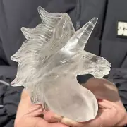 4.8" Natural clear quartz unicorn skull hand carved crystal reiki healing