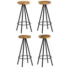4x Solid Mango Wood Bar Stools Industrial Vintage Kitchen Dining Chairs Set