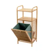 Costway Bamboo Bathroom Storage Cabinet Modern Laundry Cupboard Shelf w/Basket