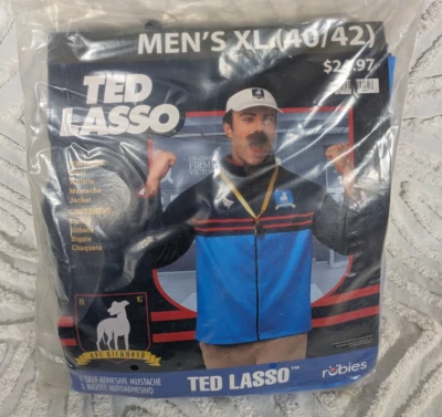 Ted Lasso Halloween Costume Visor Jacket Mustache Men’s XL Rubies