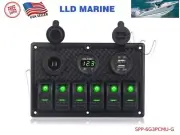 Green 6 Gang Switch Panel Rocker Toggle Marine truck RV Boat Camper 12V 24V