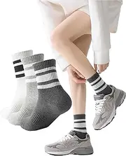 [XIUYANG] Striped Retro Crew Socks,Classic Athletic Ankle Sock,Vintage Sport Running Socks for Womens