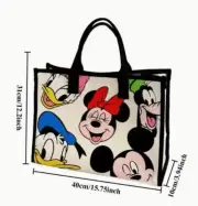 NEW Mickey Mouse & Friends Large Black and Cream Canvas Tote Bag Zipper Closure