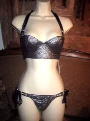 Beach Bunny CAPTURED bikini. Black/silver. NWT. Top and Bottom.