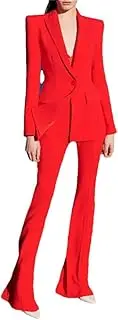 [Zadaos] Women's Blazer and Pants Sets Fashion Runway Designer Single Buttons Blazer Flare Pants Suit