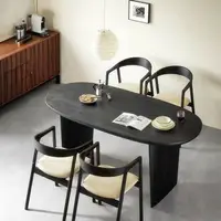 在飛比找樂天市場購物網優惠-餐桌 北歐設計師實木餐桌小戶型黑色橢圓形原木創意飯桌