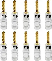 CCWUTQF 10Pcs 24K Gold Plated Copper 4mm Serrated Banana Plug BFA Banana Connector Male Speaker Plug Black Red(10 Black)