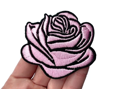 Pastel Pink Rose Badge, Iron on Pink Flowers Patches, Medium Size Embroidery