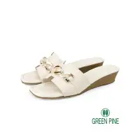 在飛比找Yahoo奇摩購物中心優惠-GREEN PINE璀璨飾釦楔形拖鞋米白色(00700562