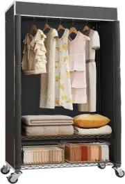 H4 Garment Rack with Cover, Rolling Heavy Duty Clothes Rack, Wardrobe Closet Org