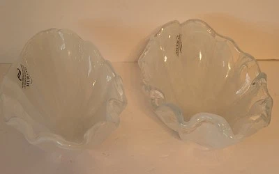 TWO NEW w/tags Murano Glass Light White Clear Handblown Italy Exc Condition
