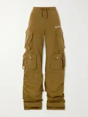 [The Attico] The Attico - Embellished Stretch-cotton Jersey Wide-leg Cargo Pants - Army green - IT36 IT 36 Green