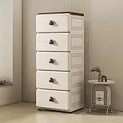 GUAWJRZDP Storage Cabinet, Plastic Drawer Chest, Drawer Chest, Drawers Organizer Storage, Drawer Chest with Wheels, Cute Handle Decoration, for Bedroom Living Room, Nursery(5 Drawers)