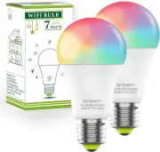 Smart Light Bulbs E27 A60 7W RGBCW WiFi Dimmable Color Changing 2 Pack 500LM