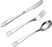 Silverware for Kids,Toddler Flatware Kids Silverware - 3X Stainless Steel Kids Utensils, Bear Pattern Toddler Cutlery, Fork Cutter & Spoon, Polished Finish