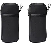 [LENGll] Soft Glasses Case - 2 Pack Double Layer Neoprene Eyeglass Pouch with Carabiner Hook, Lightweight Travel Zipper Case
