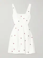[STAUD] STAUD - Wells Pleated Embroidered Cotton-blend Poplin Mini Dress - White - US10 US 10 White