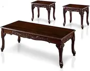 Furniture of America Alice Solid Wood 3-Piece Coffee Table Set in Dark Cherry