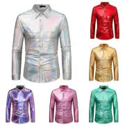 Top Men Shirt Attractive Autumn Button Down Gold/Silver/Pink Long Sleeve