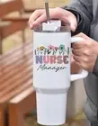 Gift For Nurse , 40oz Tumbler With Handle And Straw , Custom Name, Floral Design