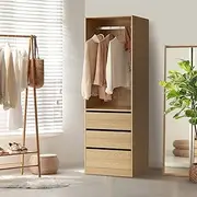[OIKITURE] Open Wardrobe Clothes Storage Cabinet with Hanging Rail and 3 Drawers Wooden 60 x 48 x 185