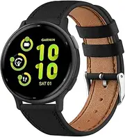 Leather Bands for Garmin Vivoactive 5 / Vivoactive 3 Watch Band, Garmin Venu 2 Plus Bands/Venu sq/Venu Band Women Men, 20.5mm Soft Leather Bands Replacement Straps for Garmin Vivoactive 5/Forerunner 645 / 245 Music Smart Watch